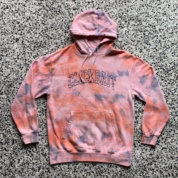 Clickbait Hoodie Pink Tie Dye Embroidered Spellout Logo Pullover Men’s Large - Picture 1 of 10